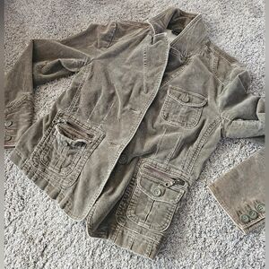 Olive Green Blazer Stretchy Corduroy Blazer